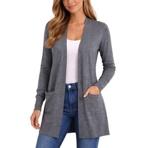 Max Studio 100% Merino Wool Gray Open Front Long Cardigan Sweater Women’s M